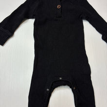 Load image into Gallery viewer, Unisex black, ribbed romper, GUC, size 0,