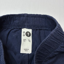 Load image into Gallery viewer, Unisex KID, navy cotton shorts, elasticated, *drawcord missing, elastic functional*, FUC, size 1,