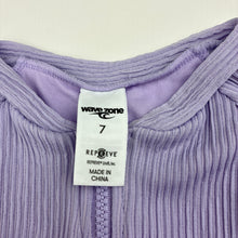 Load image into Gallery viewer, Girls Wave Zone, ribbed long sleeve swim one piece, EUC, size 7,