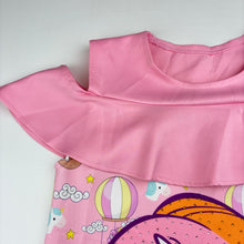 Load image into Gallery viewer, Girls Stretchy, lightweight dress, Unicorns, no labels: armpit to armpit 35cm, EUC, size 5-6, L: 54.5cm