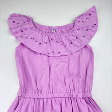 Load image into Gallery viewer, Girls Uniqlo, cotton dress, broderie trim, pockets, GUC, size 6, L: 64cm