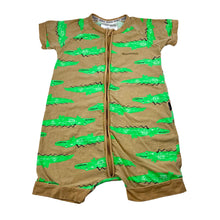 Load image into Gallery viewer, Unisex Bonds, zip Wondersuit / zippy / romper, crocodiles, wash fade, FUC, size 3,