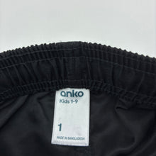 Load image into Gallery viewer, Boys Anko, black lightweight board shorts elasticated, GUC, size 1,