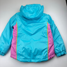Load image into Gallery viewer, Girls Be Fit Be You, colourful ski jacket/coat, marks on cuffs, FUC, size 6,