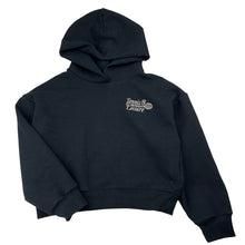 Load image into Gallery viewer, Girls Uniqlo, black stretchy cropped hoodie sweater, tennis, GUC, size 7-8,
