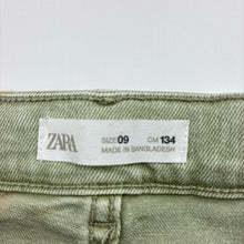 Load image into Gallery viewer, Girls Zara, green stretch denim cargo pants adjustable, FUC, size 9,