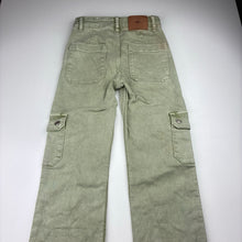 Load image into Gallery viewer, Girls Zara, green stretch denim cargo pants adjustable, FUC, size 9,