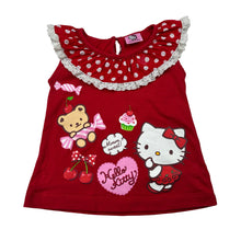Load image into Gallery viewer, Girls San Rio, Hello Kitty cotton top, light mark on collar, FUC, size 1,