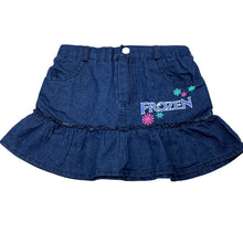 Load image into Gallery viewer, Girls Frozen, lightweight denim skirt elasticated, EUC, size 4,