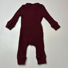 Load image into Gallery viewer, Unisex burgundy, stretchy ribbed romper, GUC, size 0,