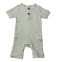 Load image into Gallery viewer, Unisex white, stretchy ribbed romper, GUC, size 000,