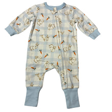 Load image into Gallery viewer, Unisex Baby Berry, stretchy zip romper, rabbits, EUC, size 000,