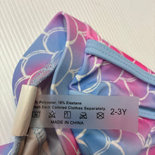 Load image into Gallery viewer, Girls Mermaid, swim shorts elasticated, , pilling on bottom, FUC, size 2-3,