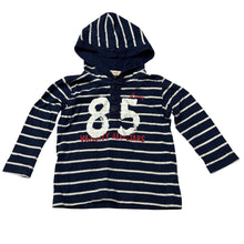 Load image into Gallery viewer, Boys Leroy, navy and white stripe cotton long sleeve hooded top, GUC, size 1,