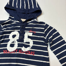 Load image into Gallery viewer, Boys Leroy, navy and white stripe cotton long sleeve hooded top, GUC, size 1,