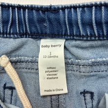 Load image into Gallery viewer, Unisex Baby Berry, stretch denim shorts elasticated, GUC, size 1,