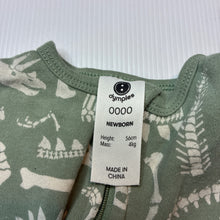 Load image into Gallery viewer, Unisex Dymples, organic cotton zip coverall/ romper, dinosaurs, FUC, size 0000,