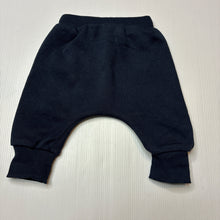 Load image into Gallery viewer, Unisex Dymples, navy fleece lined track pants elasticated, EUC, size 000,