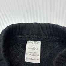 Load image into Gallery viewer, Unisex Baby Berry, black fleece lined pants/ bottoms, elasticated, EUC, size 000,