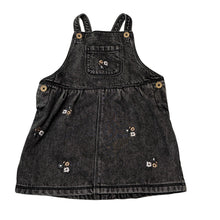 Load image into Gallery viewer, Girls Dymples, embroidered denim overall dress/ pinafore, EUC, size 1, L: 47cm