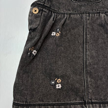 Load image into Gallery viewer, Girls Dymples, embroidered denim overall dress/ pinafore, EUC, size 1, L: 47cm