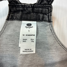 Load image into Gallery viewer, Girls Dymples, embroidered denim overall dress/ pinafore, EUC, size 1, L: 47cm
