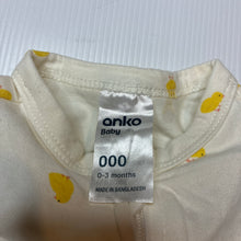 Load image into Gallery viewer, Unisex Anko, soft feel stretchy zip coverall/ romper chicks, EUC, size 000,