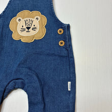 Load image into Gallery viewer, Unisex Sprout, embroidered stretchy denim overalls, EUC, size 000,