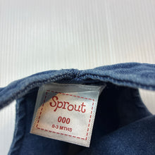 Load image into Gallery viewer, Unisex Sprout, embroidered stretchy denim overalls, EUC, size 000,