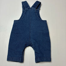 Load image into Gallery viewer, Unisex Sprout, embroidered stretchy denim overalls, EUC, size 000,