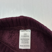 Load image into Gallery viewer, Unisex Baby Berry, fleece lined pants/ bottoms, comet elasticated, EUC, size 000,