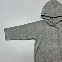 Load image into Gallery viewer, Unisex Bonds, grey marle stretchy hooded long sleeve top, EUC, size 00,