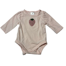 Load image into Gallery viewer, Girls Target, organic cotton blend bodysuit/ romper, strawberry, EUC, size 0000,