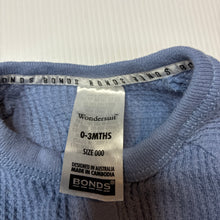 Load image into Gallery viewer, Unisex Bonds, blue waffle cotton zip coverall/ romper, EUC, size 000,