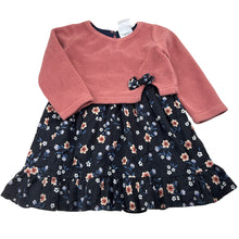 Load image into Gallery viewer, Girls Sprout, spliced fleece and floral cotton dress, GUC, size 1, L: 44cm