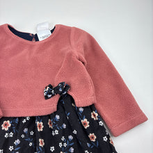 Load image into Gallery viewer, Girls Sprout, spliced fleece and floral cotton dress, GUC, size 1, L: 44cm