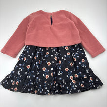 Load image into Gallery viewer, Girls Sprout, spliced fleece and floral cotton dress, GUC, size 1, L: 44cm