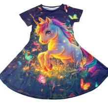 Load image into Gallery viewer, Girls lightweight, short sleeve dress, , unicorn, GUC, size 6, L: 60cm