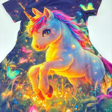 Load image into Gallery viewer, Girls lightweight, short sleeve dress, , unicorn, GUC, size 6, L: 60cm