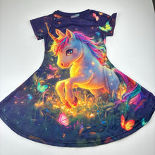 Load image into Gallery viewer, Girls lightweight, short sleeve dress, , unicorn, GUC, size 6, L: 60cm