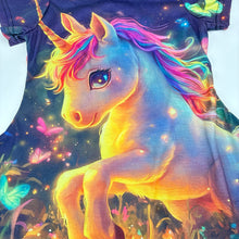 Load image into Gallery viewer, Girls lightweight, short sleeve dress, , unicorn, GUC, size 6, L: 60cm