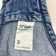 Load image into Gallery viewer, Girls Anko, blue denim overall dress / pinafore, EUC, size 3, L: 53cm