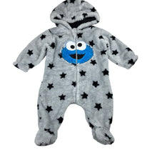 Load image into Gallery viewer, Unisex Sesame Street, Cookie Monster fleece zip hooded coverall, GUC, size 00,