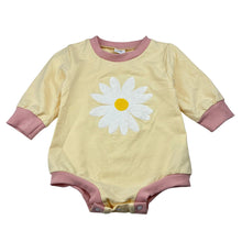 Load image into Gallery viewer, Girls yellow, long sleeve bodysuit/ romper, flower, EUC, size 00,