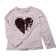Load image into Gallery viewer, Girls Mango, cotton long-sleeve t-shirt / top, flip sequin heart, GUC, size 5,