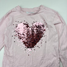 Load image into Gallery viewer, Girls Mango, cotton long-sleeve t-shirt / top, flip sequin heart, GUC, size 5,