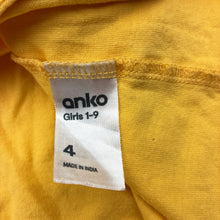 Load image into Gallery viewer, Girls Anko, yellow cotton t-shirt, hearts, GUC, size 4,