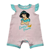 Load image into Gallery viewer, Girls Disney, Aladdin, Princess Jasmine cotton romper, GUC, size 00,