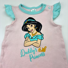Load image into Gallery viewer, Girls Disney, Aladdin, Princess Jasmine cotton romper, GUC, size 00,