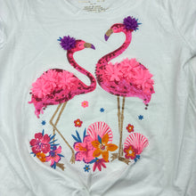 Load image into Gallery viewer, Girls Tommy Bahama, twist-front t-shirt / top, sequin flamingos, NEW, size 6,